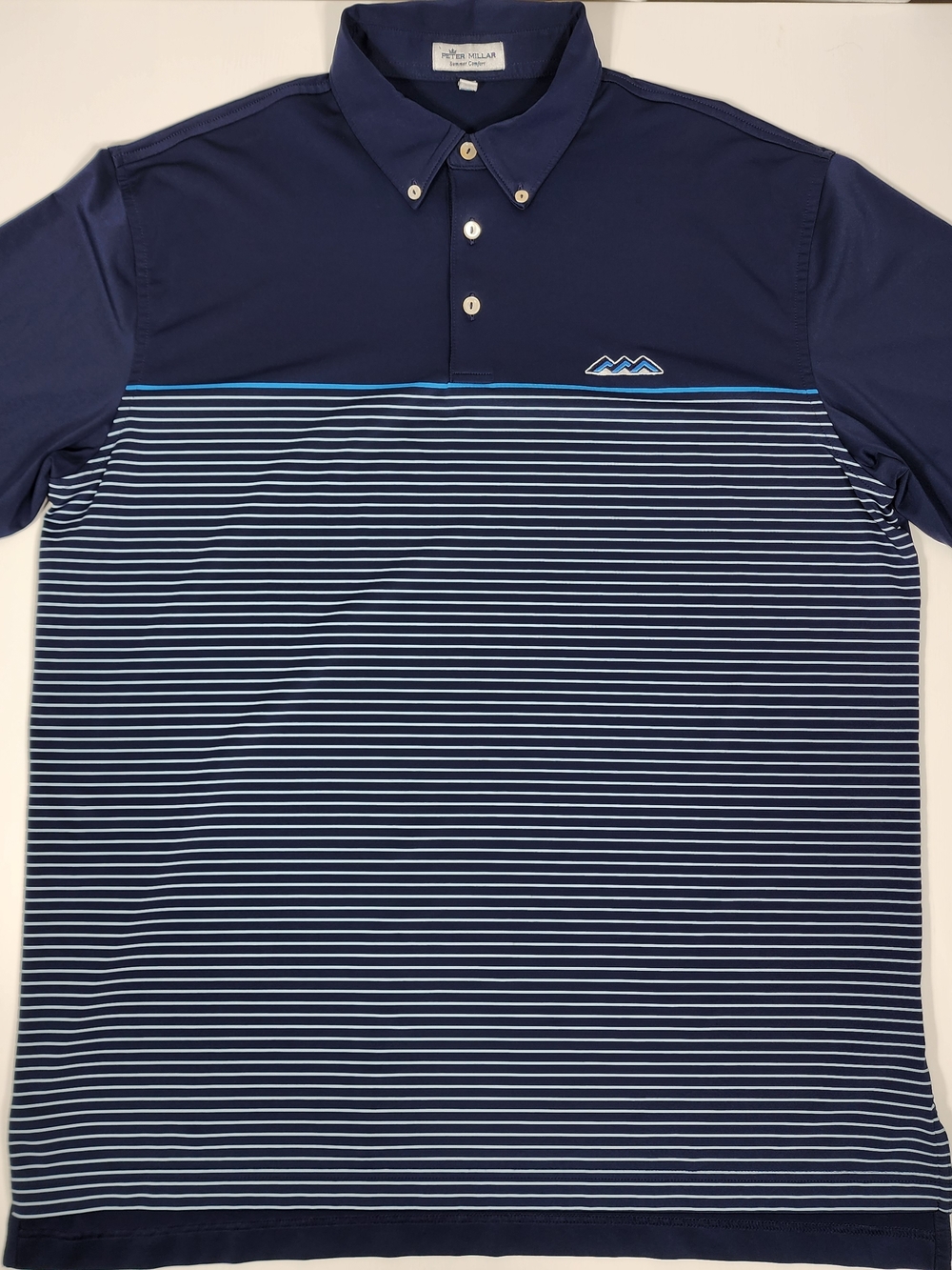Peter Millar Navy Polo with Light Blue Accent and White Stripes